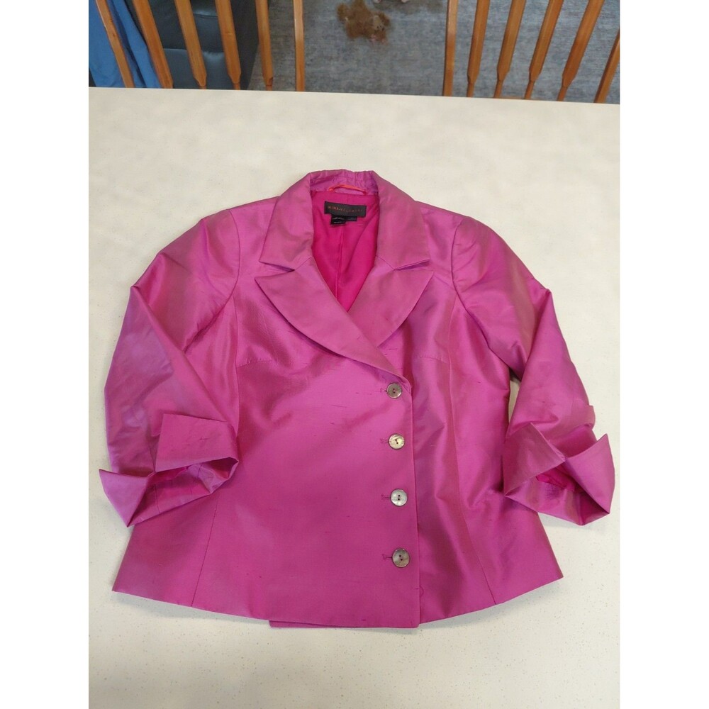 Nina McLemore Fuschia Silk Dupioni Jacket Size 8 Buttons on left side Made USA